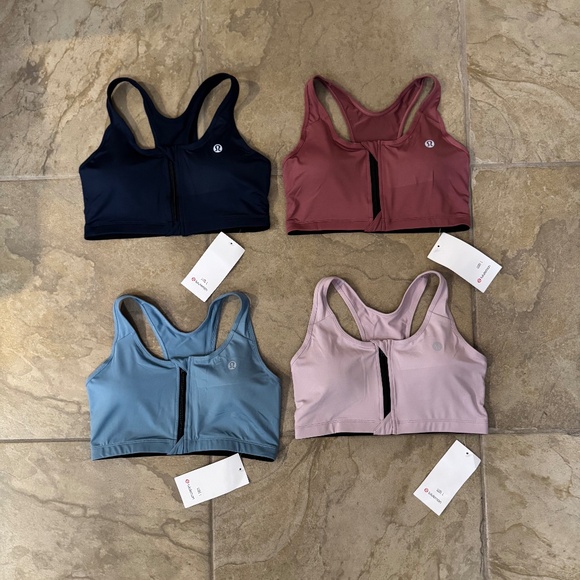 4 PAIR LULULEMON FRONT ZIP-UP SPORTS BRAS WOMENS SIZE L - Picture 1 of 3